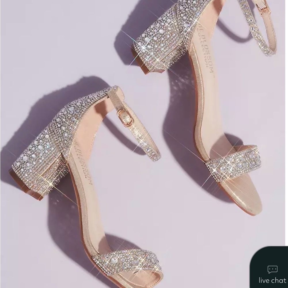DB Studio | Allover Crystal Glitter Block Heel Sandals | CALE Champagne | 9W - Picture 3 of 5